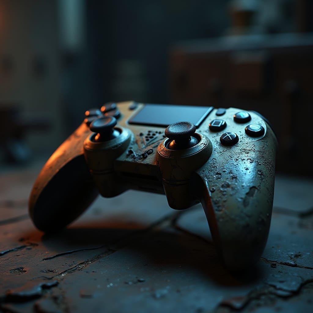 Weathered Gaming Controller in Futuristic Industrial Style