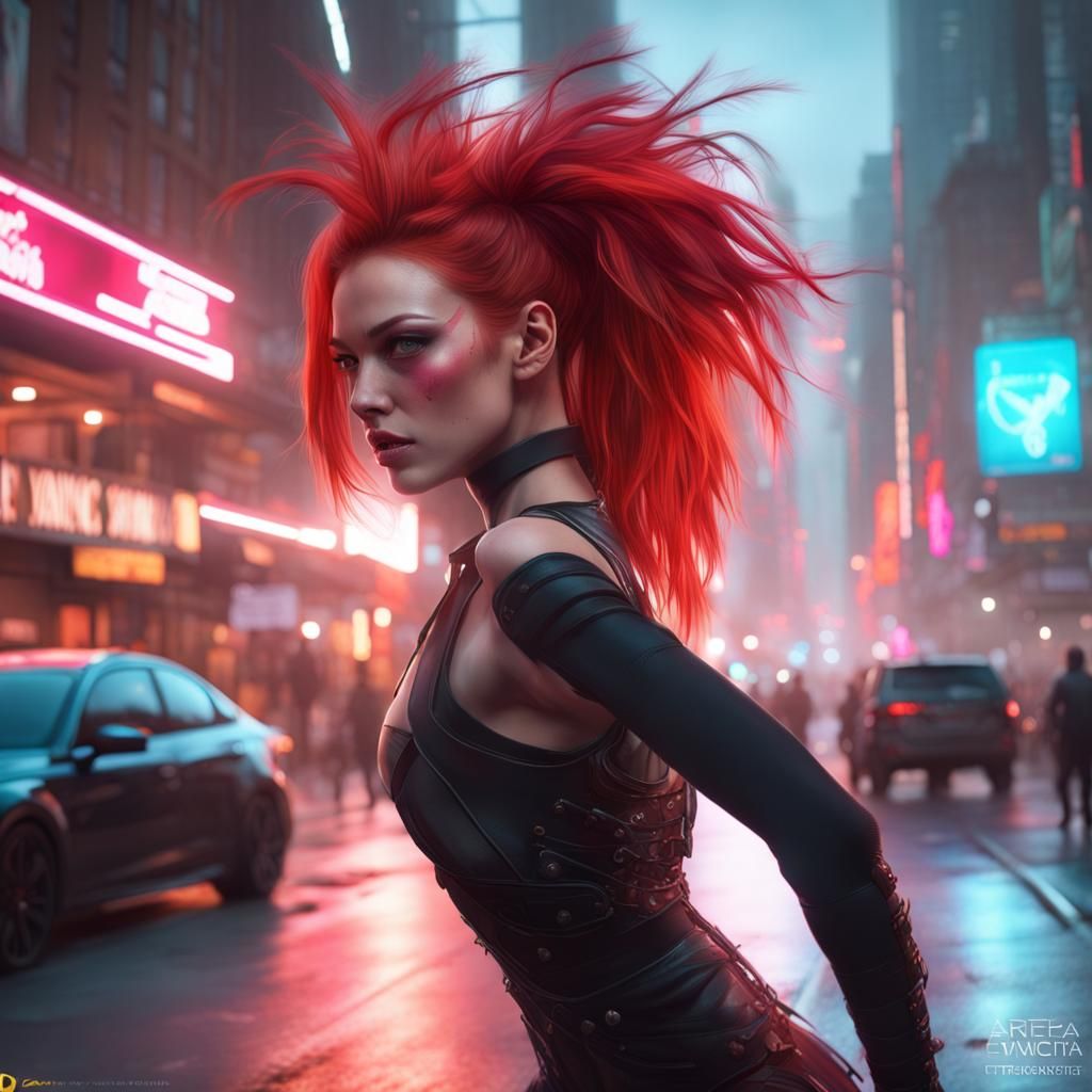 Cyberpunk Ballerina Dances: Hyperdetailed Street Portrait