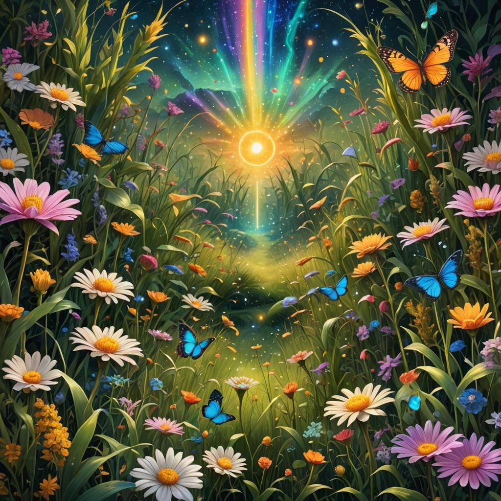Cosmic Glow-worm Dell: Holographic Astral Illustration