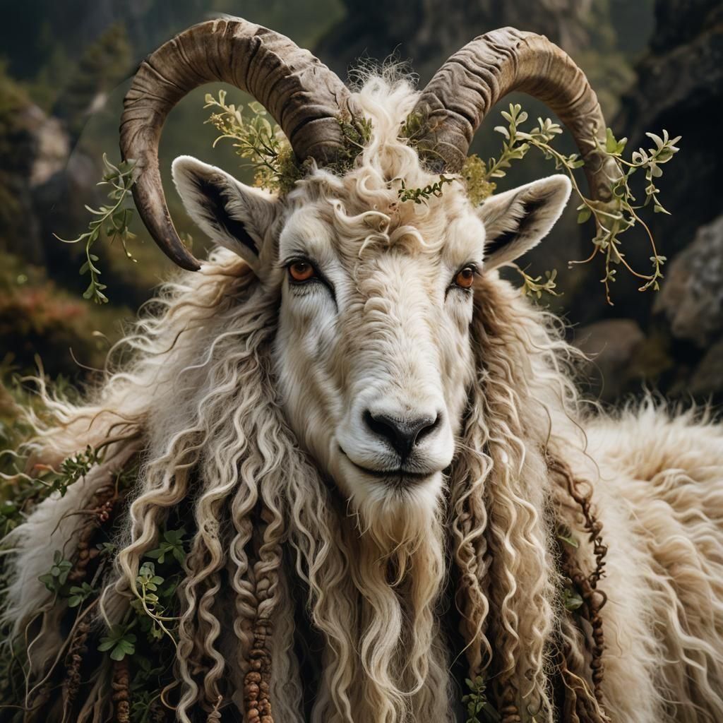 Whimsical Bearded Mountain Goat Fantasy