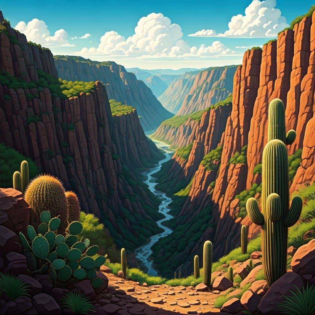 Desert Canyon Landscape in Vibrant Sunlight
