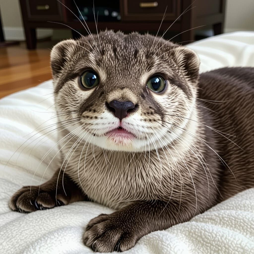 Whimsical Otter Cat Hybrid Creature