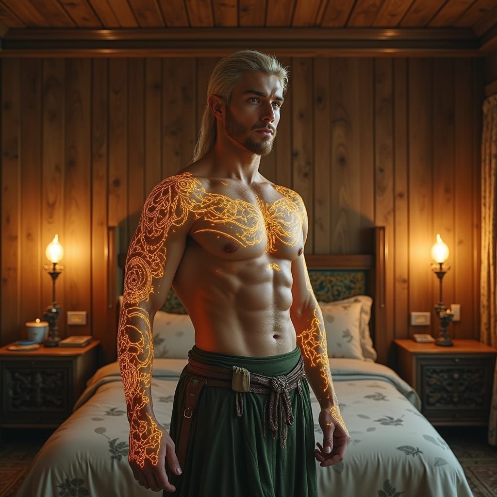 Elvish Warrior in Whimsical Fantasy Bedroom