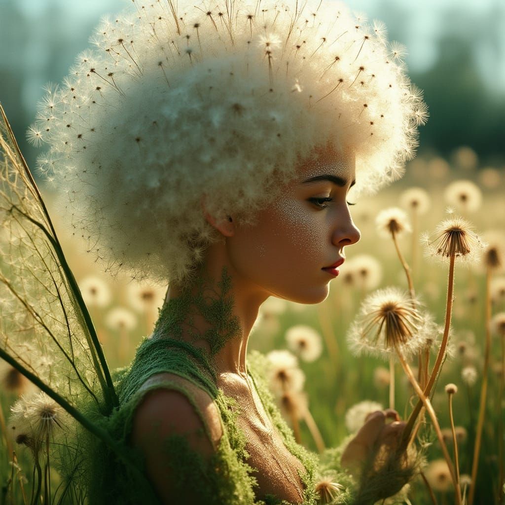 Dandelion Fairy Blowing Wisps, Fairypunk Style