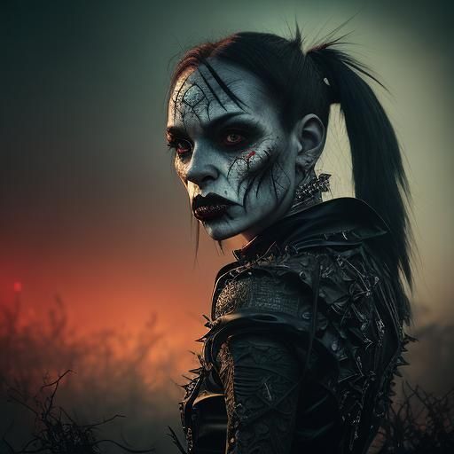 Gothic Demon with Mosaic Skin in Dark Fantasy Style