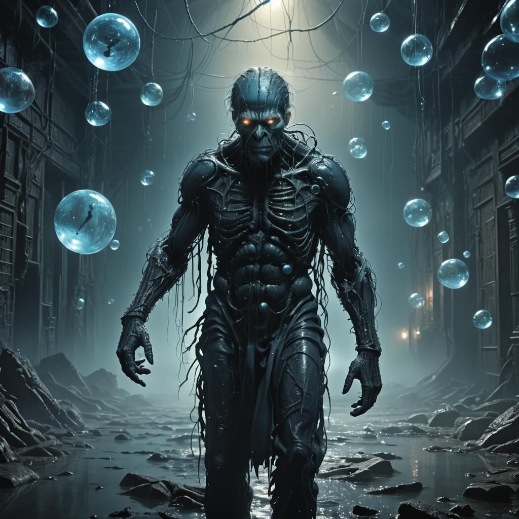 Eerie Mutant in a Dark Fantasy Biomechanical Landscape