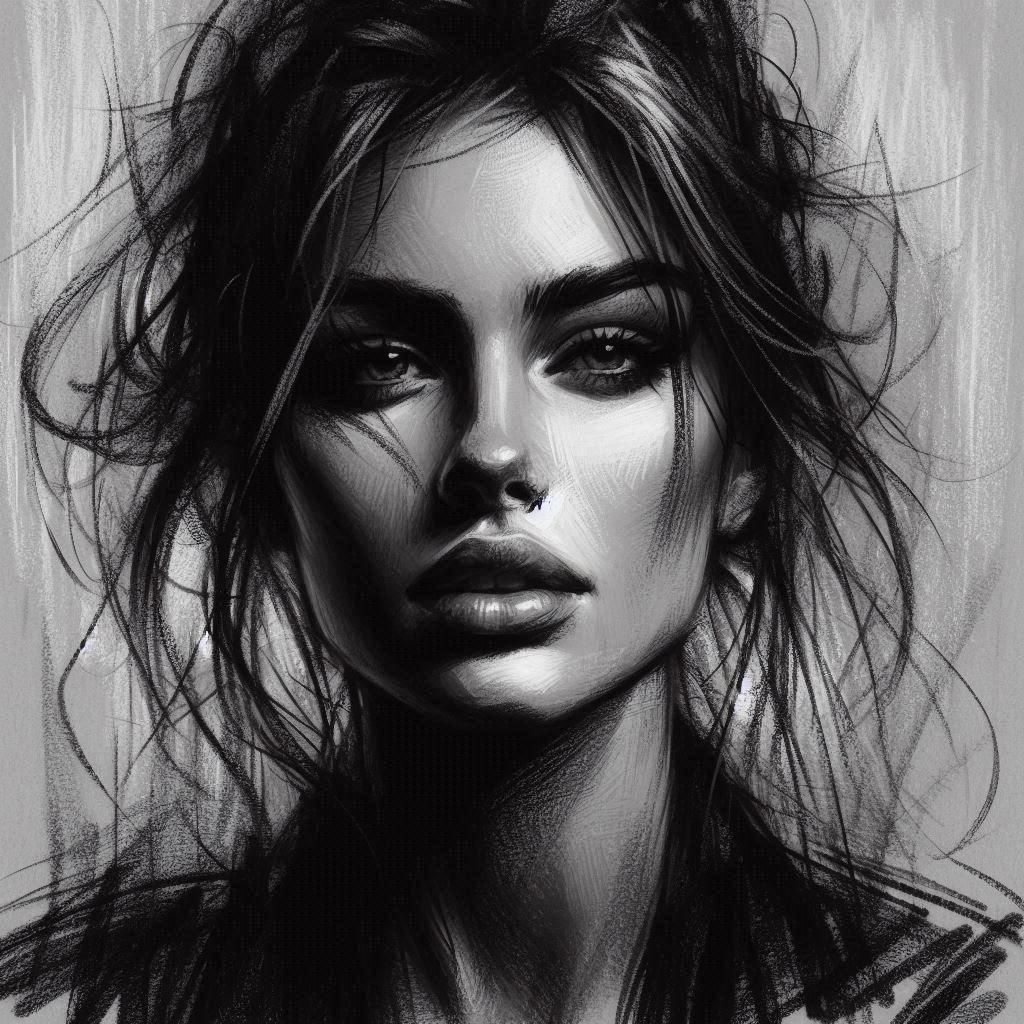 Dramatic Charcoal Drawing of Figure in Shadow