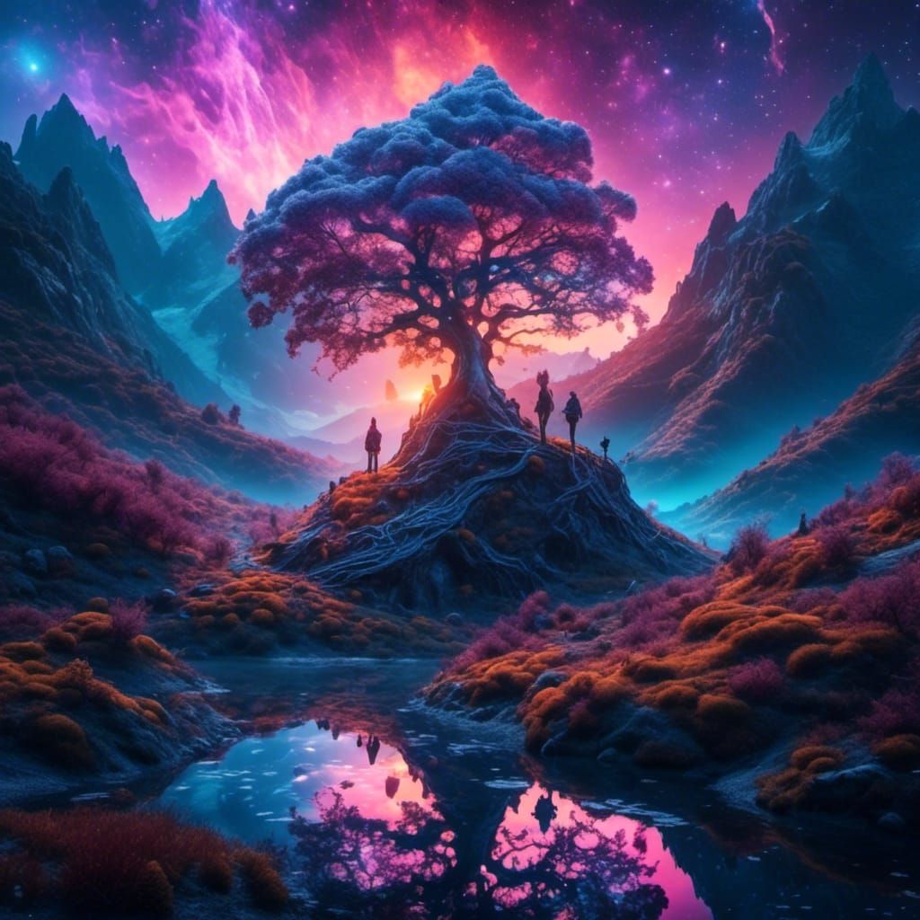 Ethereal Tree Amidst Floating Islands: Fantasy Art