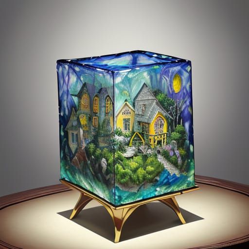 Abstract Lighthouse Garden in Neo-Cubist Style