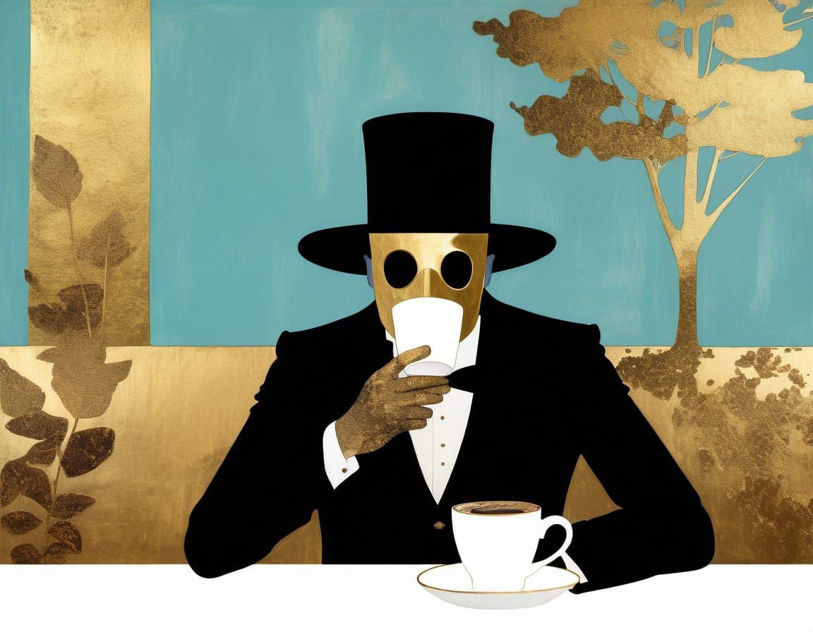 Masked Undertaker Drinks Coffee in Polished Diner