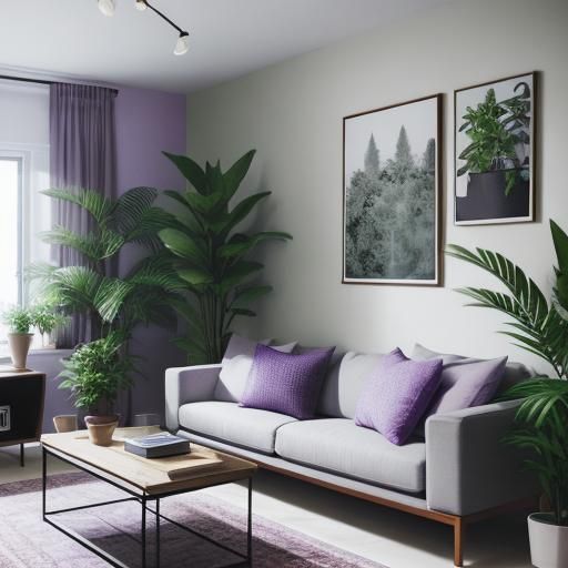 Modern Living Room in Purple and Olive Tones