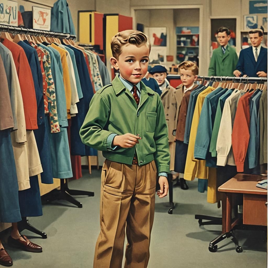 Boy in 1950s Children's Store: Abstract Art