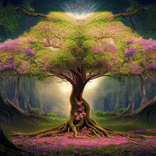 Magical Life Tree in Ancient Forest: Matte Painting