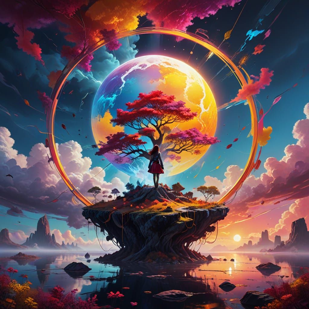 Floating Island Dreamscape in Vibrant Digital Art