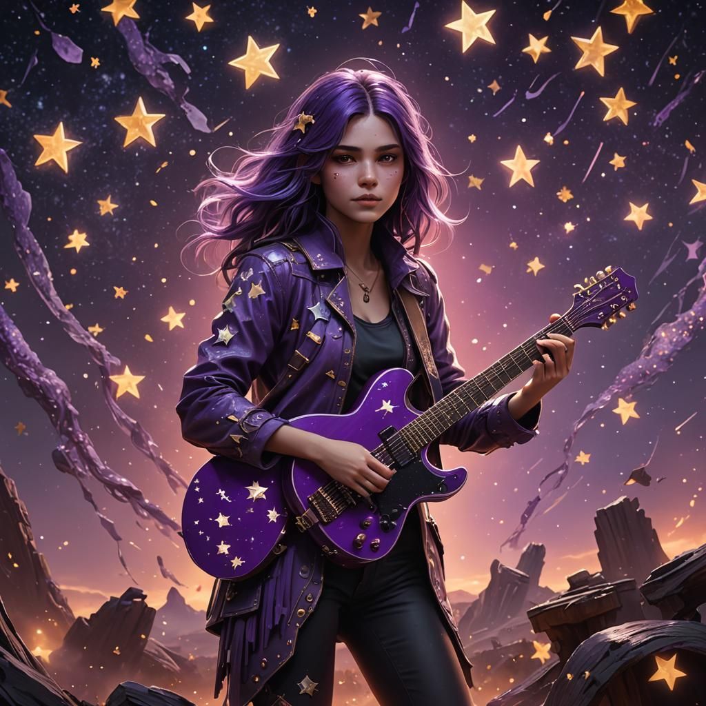 Girl with Purple Star Guitar: Fantasy Concept Art