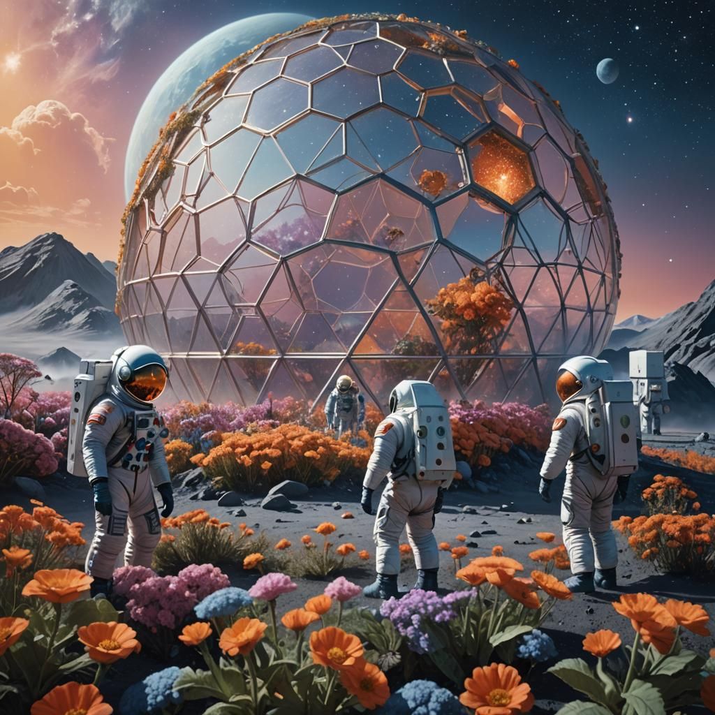 Lunar Gardeners in Spacesuits: Sci-Fi Concept Art