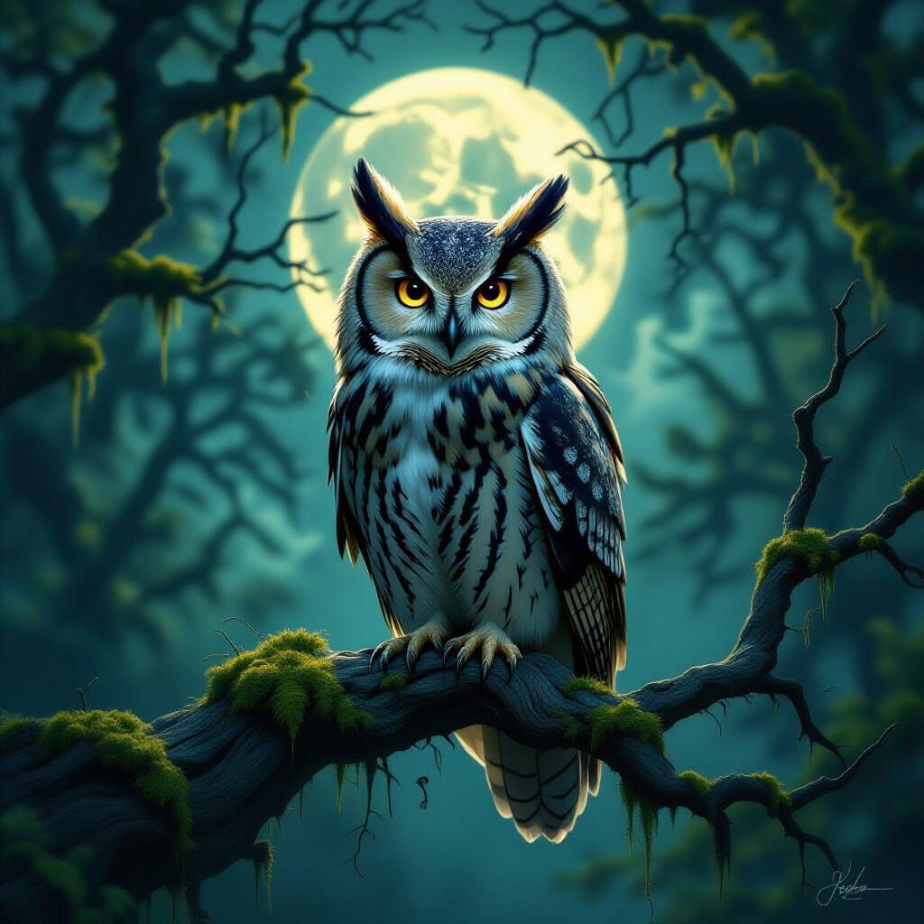 Ancient Owl in Twilight Forest Concept Art
