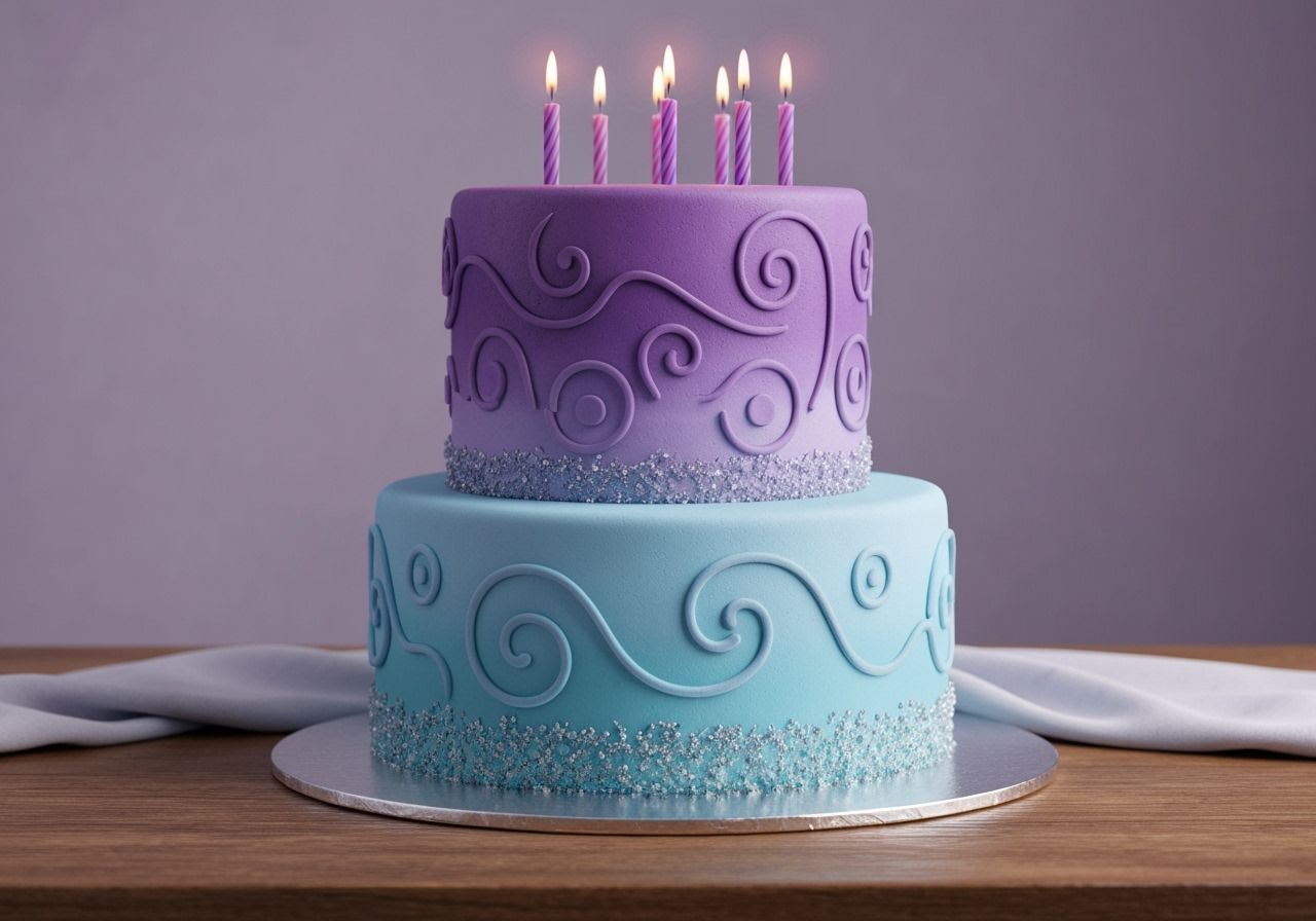 Ombre Cake with Purple Gradient and Silver Sparkles