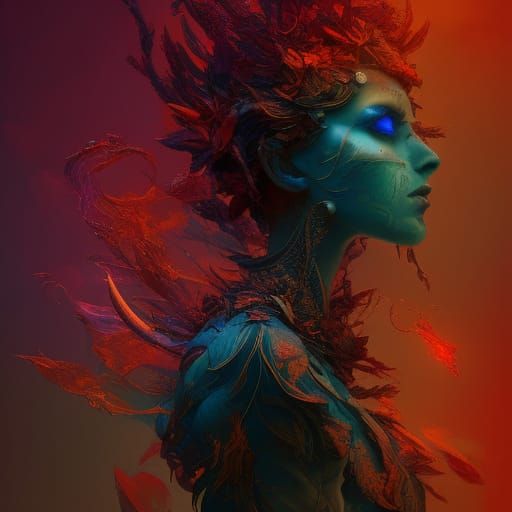 Dark Fantasy Warrior in Cyan and Blue Armor