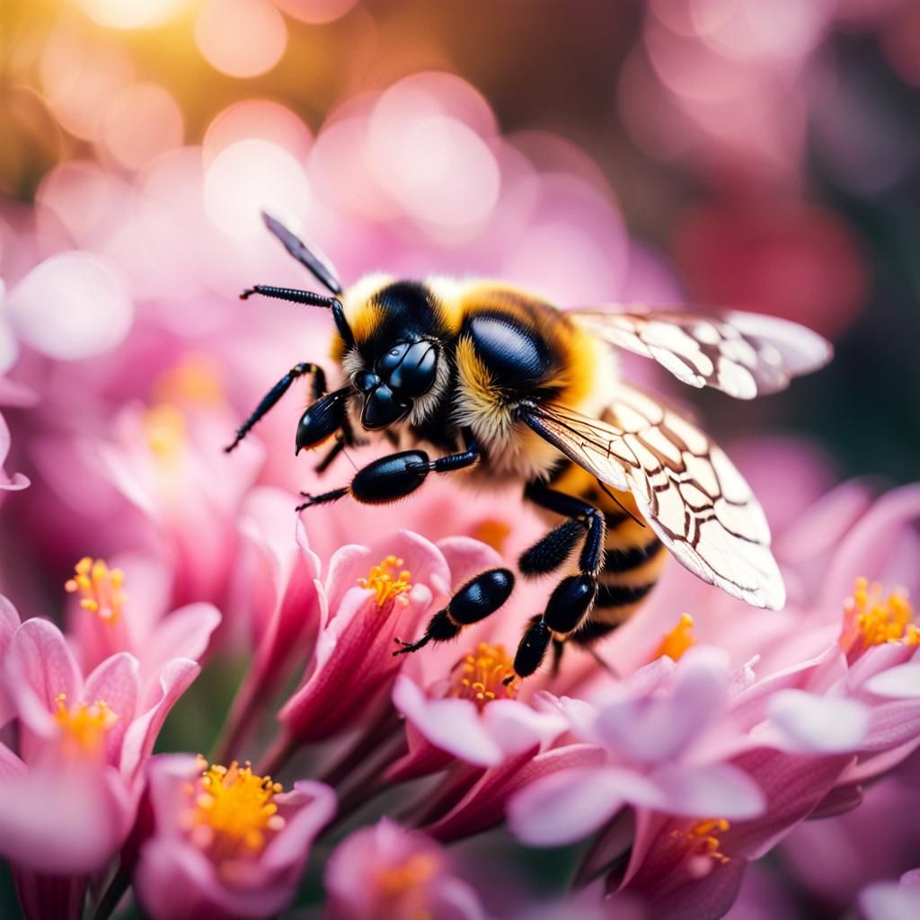 Macro Bee in Flower, Dreamy Bokeh