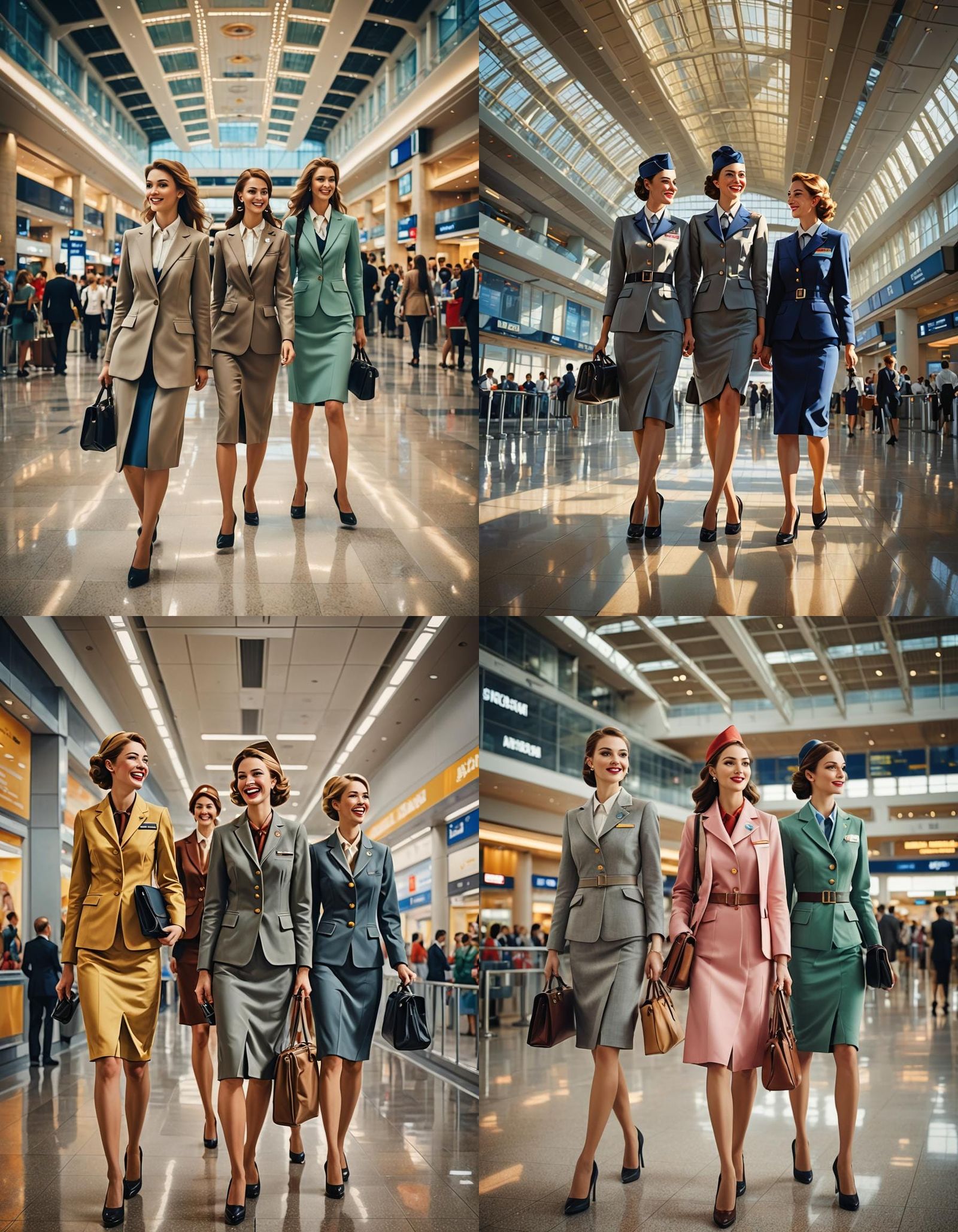Stewardesses in International Airport: Neo-Impressionist Sty...