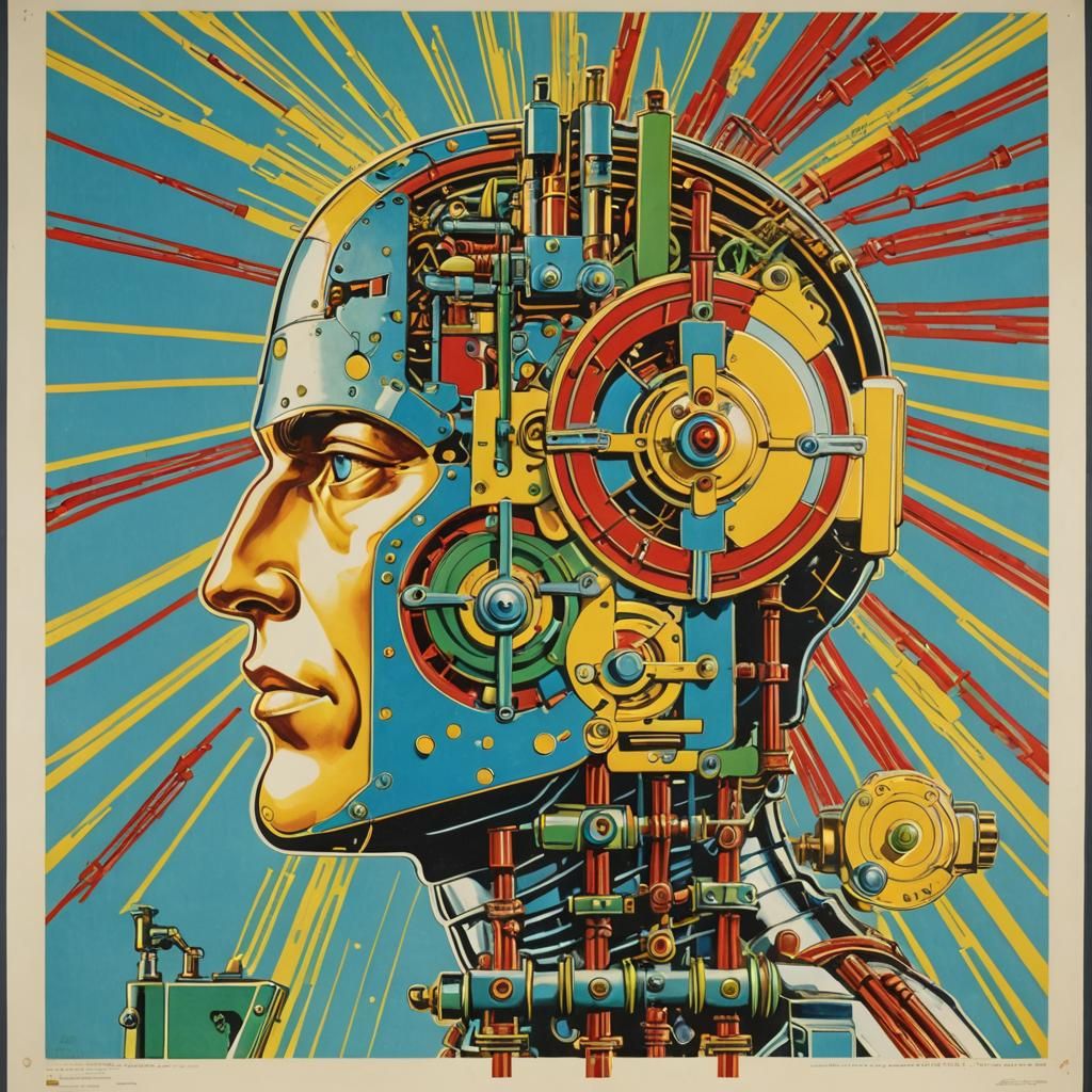 Cyborg Robot Man in Surreal Sci-Fi Style