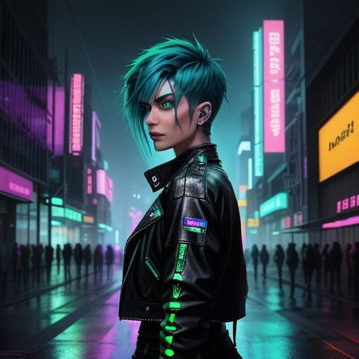Glowing Cyberpunk Goddess Reigns in Neon City Streets