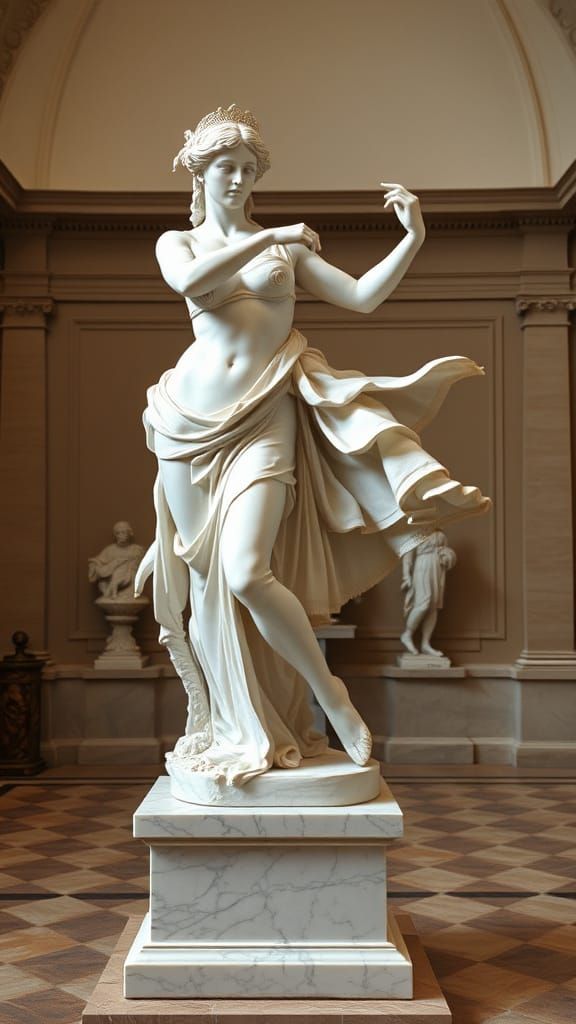 Greek Goddess of Dance Captured in Marble Splendor