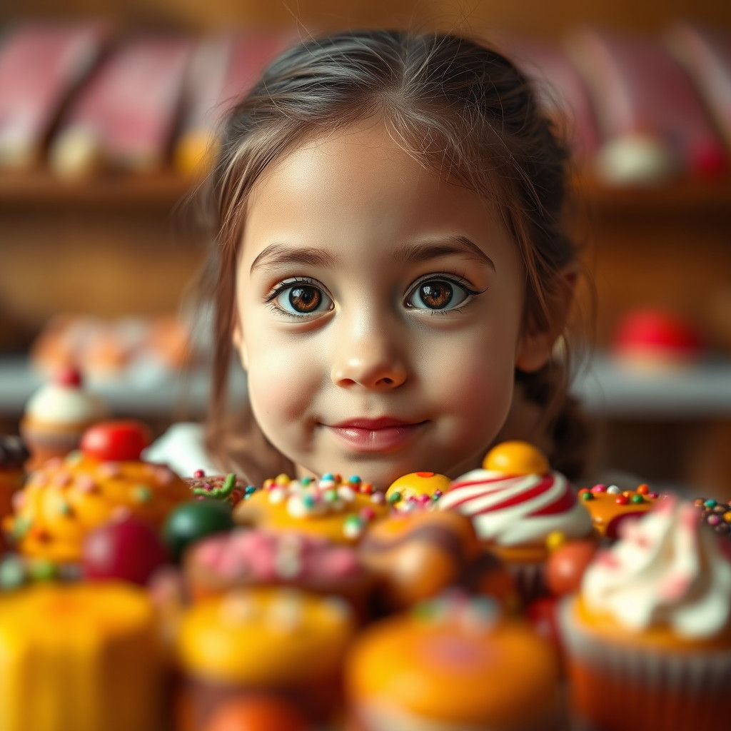 Girl's Gaze: A Portrait of Wonder and Desserts
