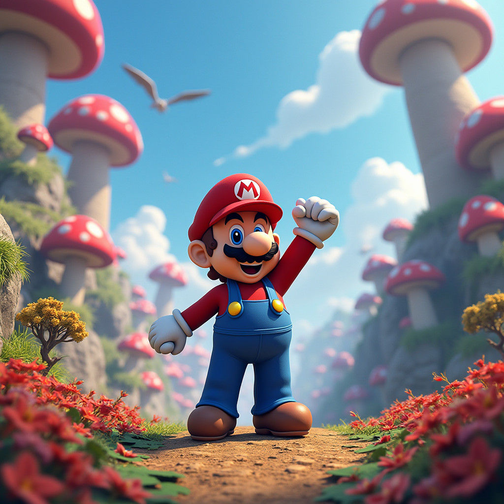 Mario in Mushroom Kingdom: Fantasy Matte Painting