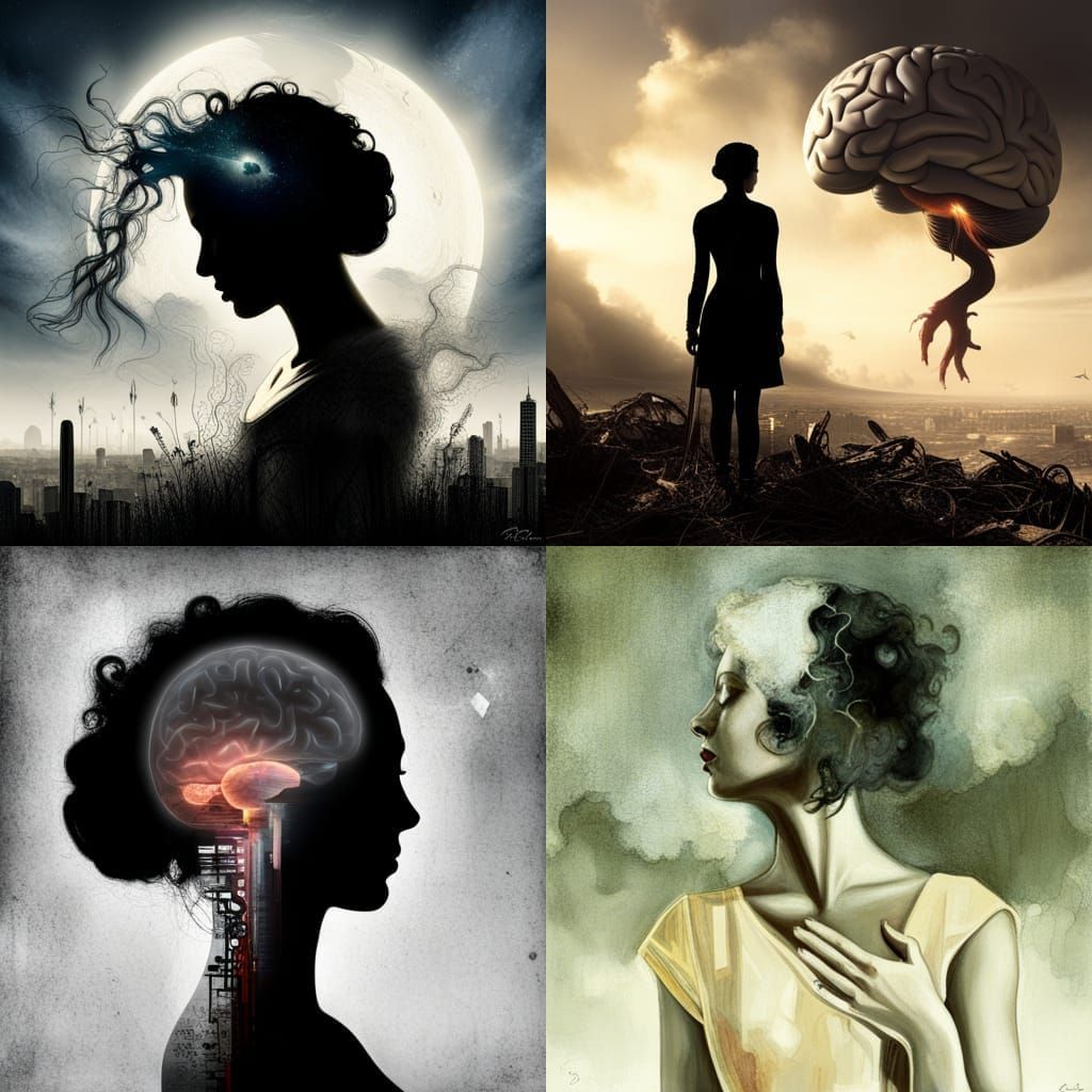 Woman's Silhouette: Brain and Destructive Thoughts