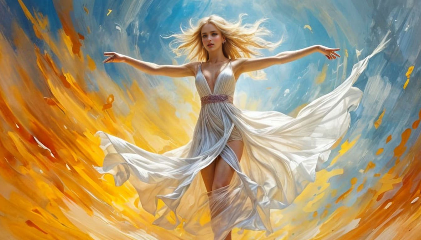 Graceful Dancer in a Whirlwind of Color, as Digital Art