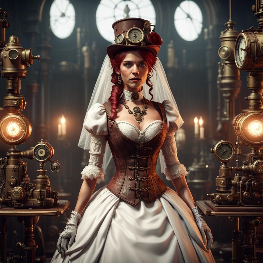 Steampunk Bride in 3D Game Cinematic Style