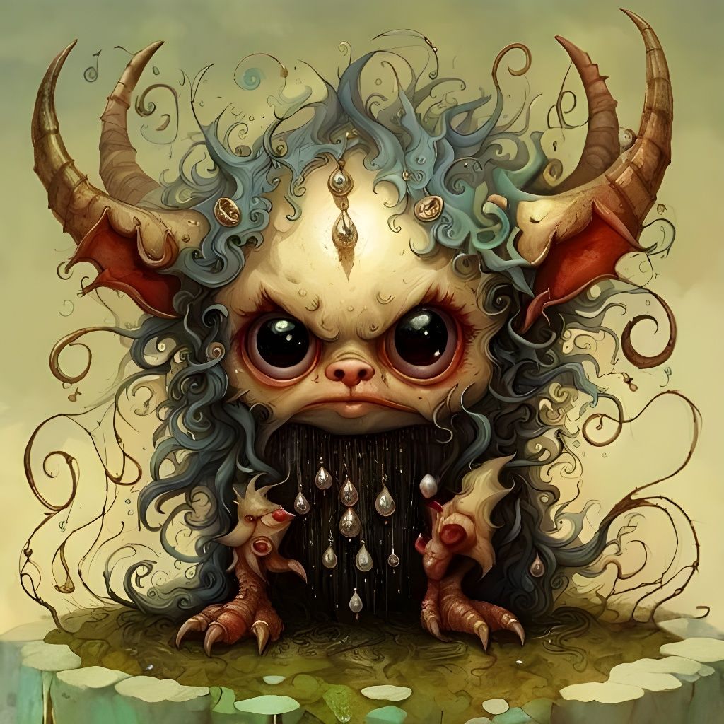 Cute Mythological Demon Monster with Horns