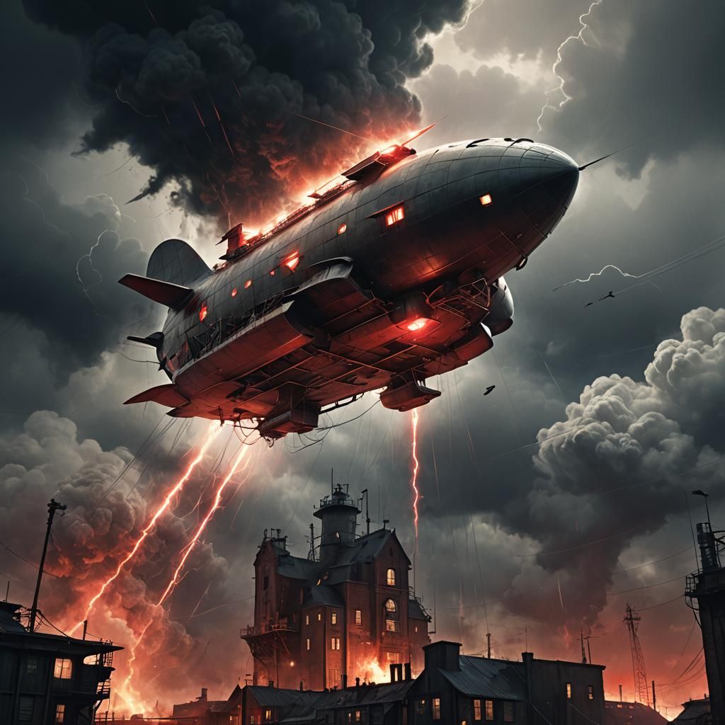 Dieselpunk Airship Fires Red Lightning