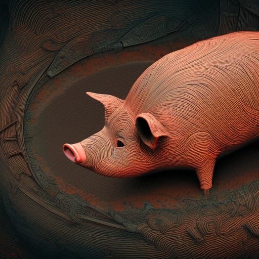 Pigs Playing in Mud: Detailed Fantasy Art