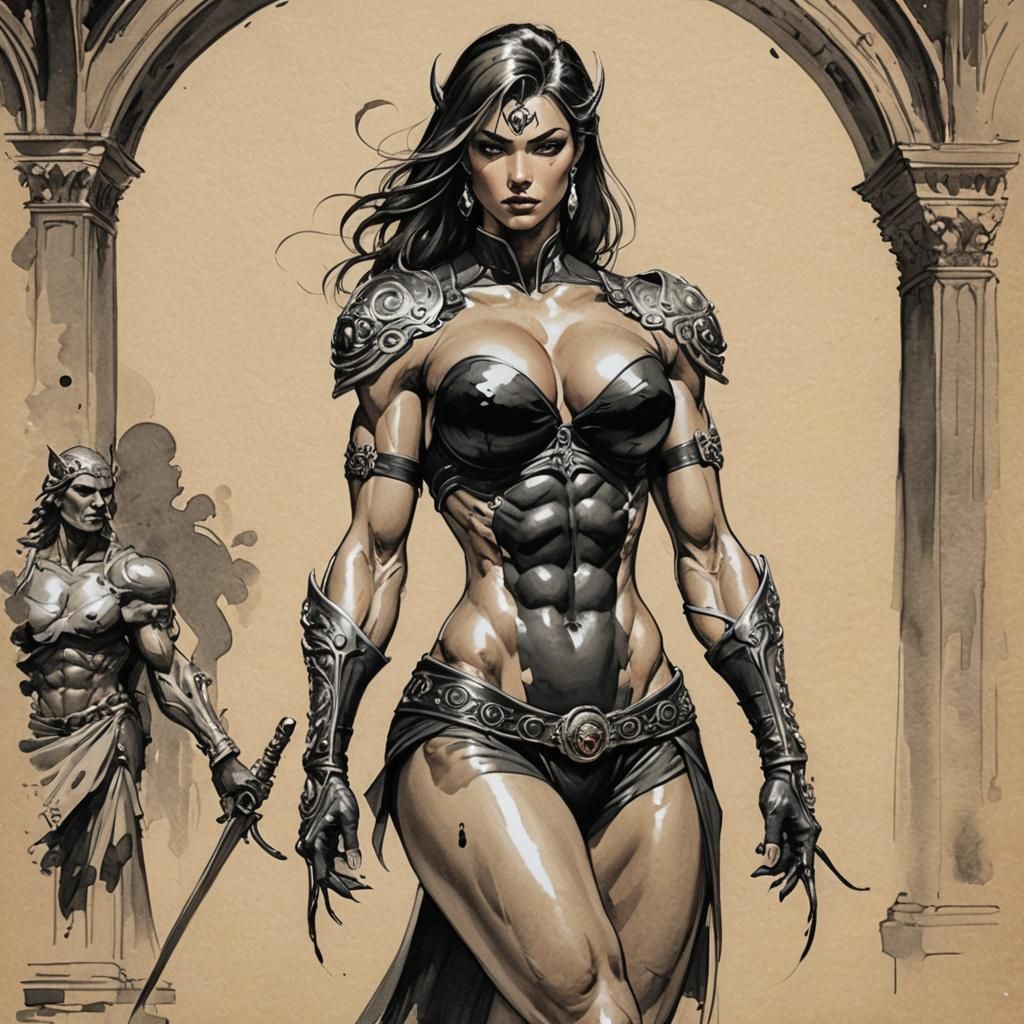 Venetian Female Ink Painting in Fantasy World Style