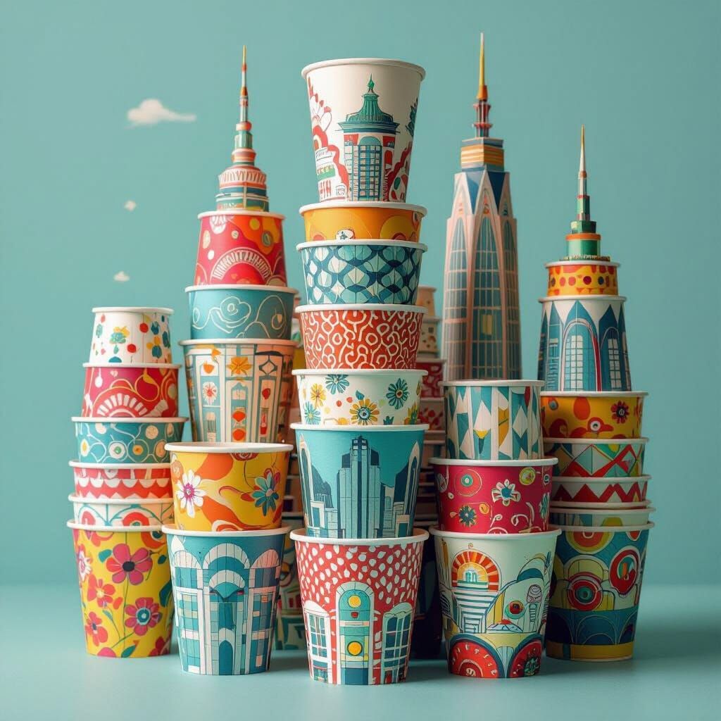 Colorful Paper Cup Skyscraper Cityscape
