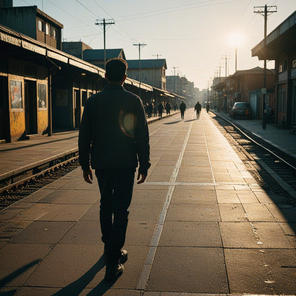 Golden Hour Drama in Turya Station Area, Cinematic Film Stil...