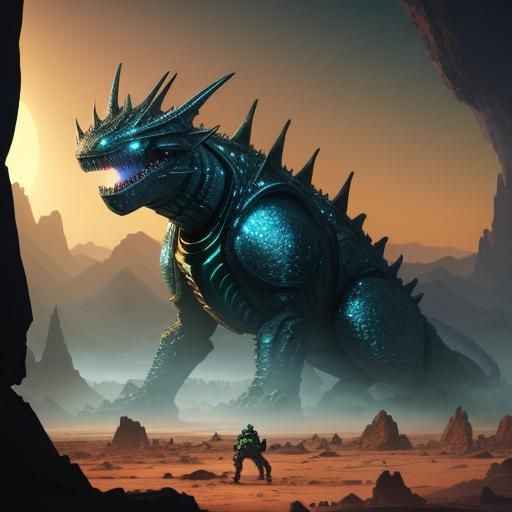 Titanus Muto Hybrid on Mars in Sci-Fi Style