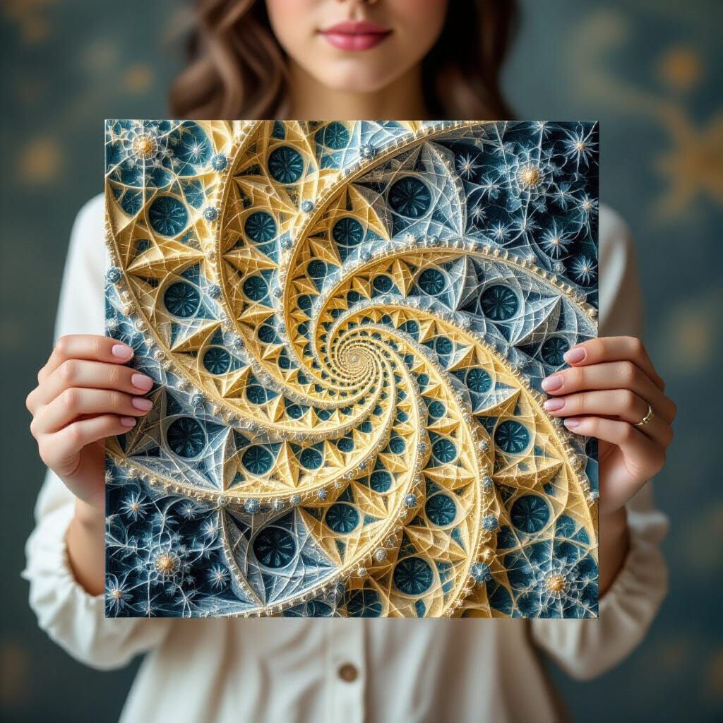 Woman with Fractal Universe Painting