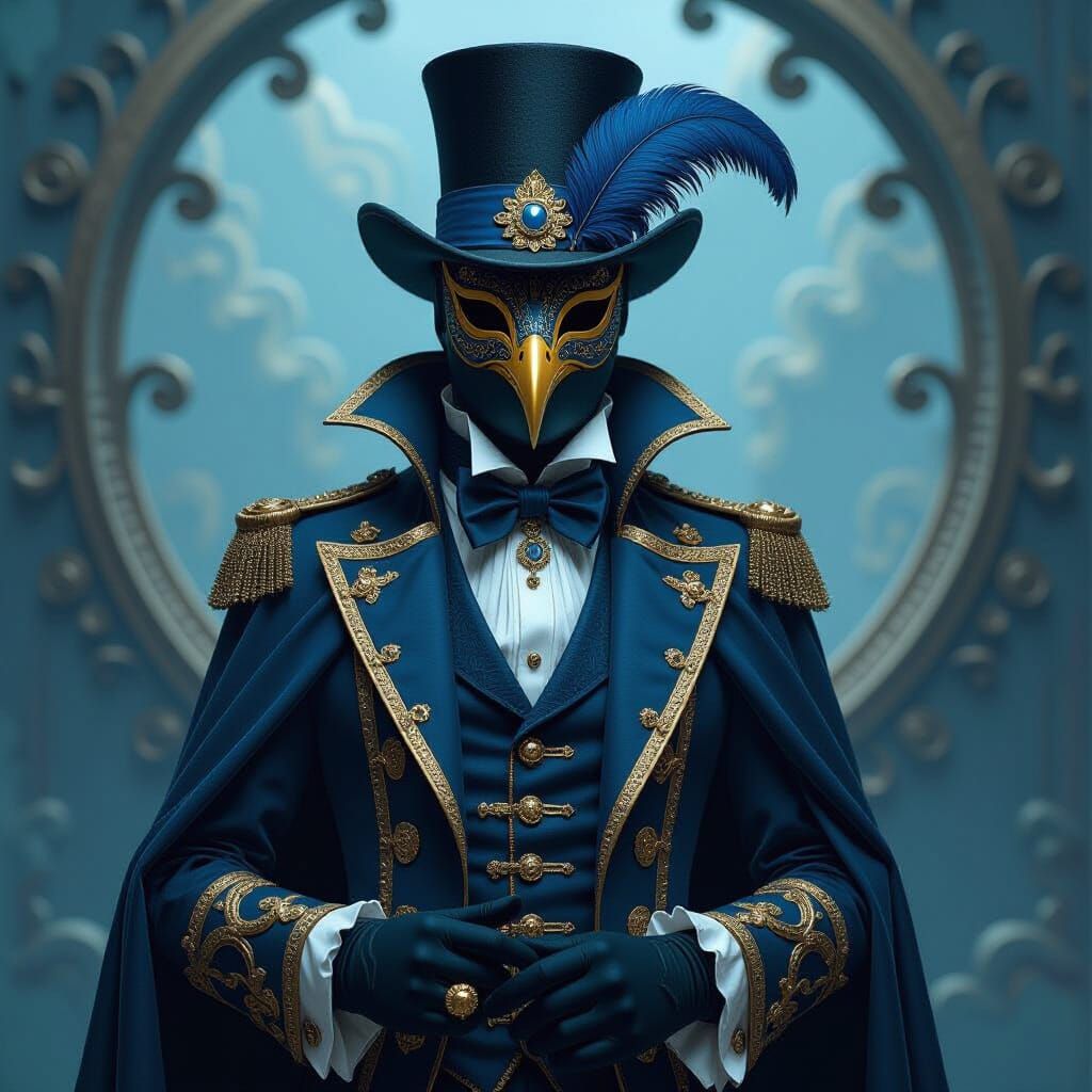 Ornate Doctor with Bird Mask in Surreal 3D Style