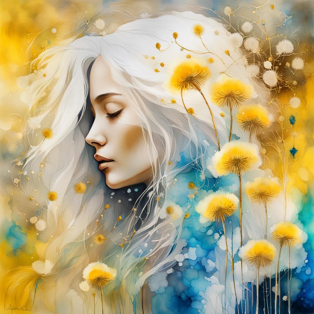 Crystal Ice Abstract: Woman, Baby, and Dandelions