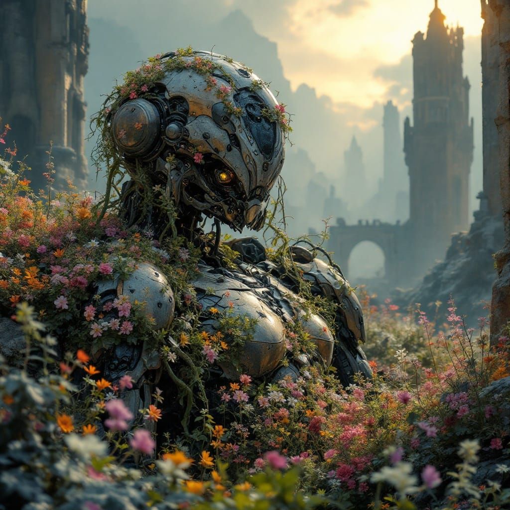 Majestic Derelict Battle-Mech Amidst Alien Ruins