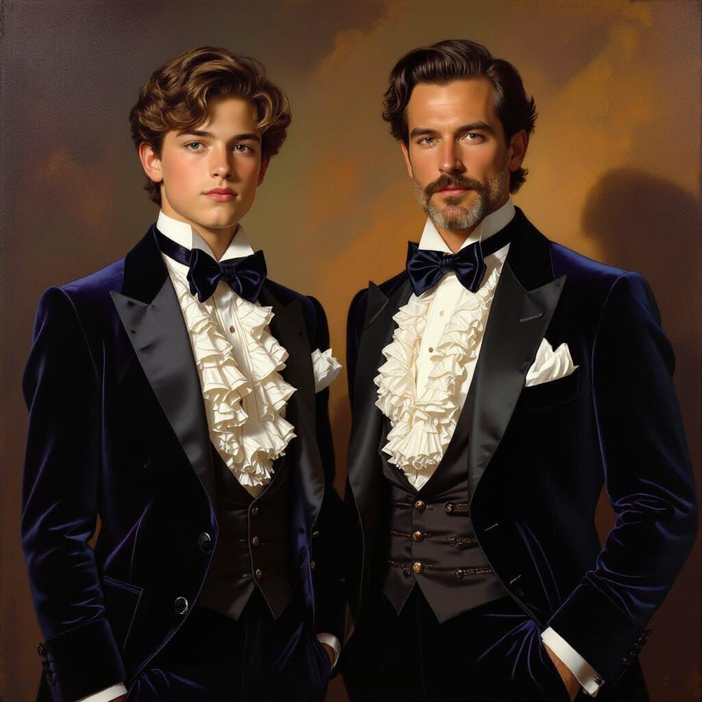 Velvet Tuxedos: Man and Teen in Formal Attire