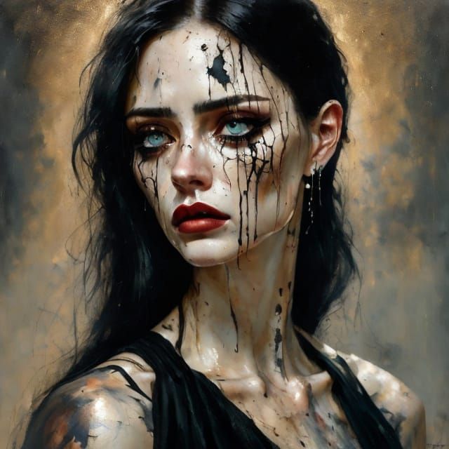 Crying Woman Portrait in Dark Impasto Surrealism