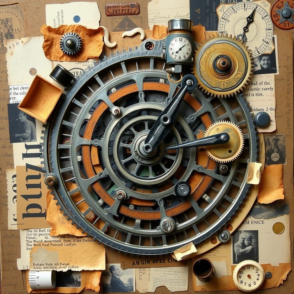 Elaborate Clockwork Mechanism in Mixed Media Style