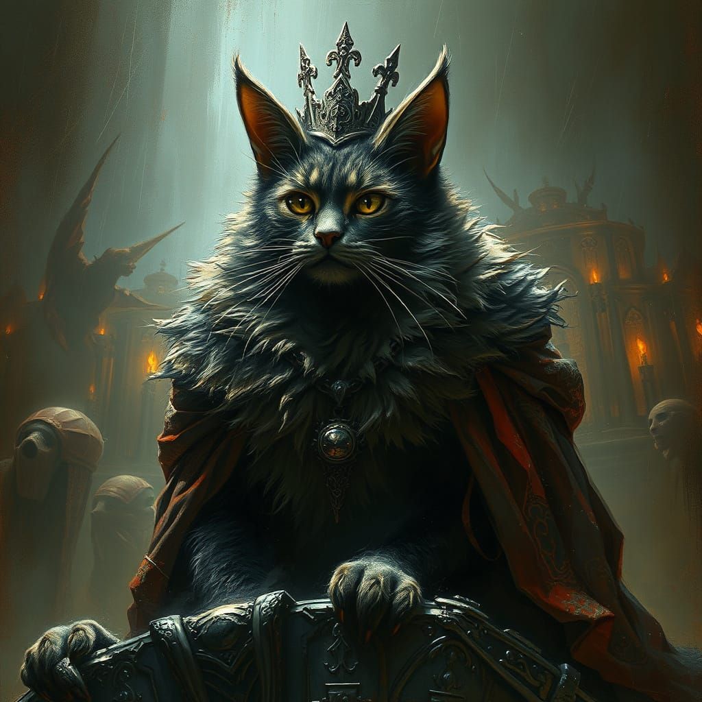 Majestic Feline Monarch in Dark Gothic Splendor