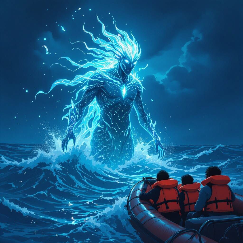 Bioluminescent Ocean Spirit Emerges in Dreamlike Art Style