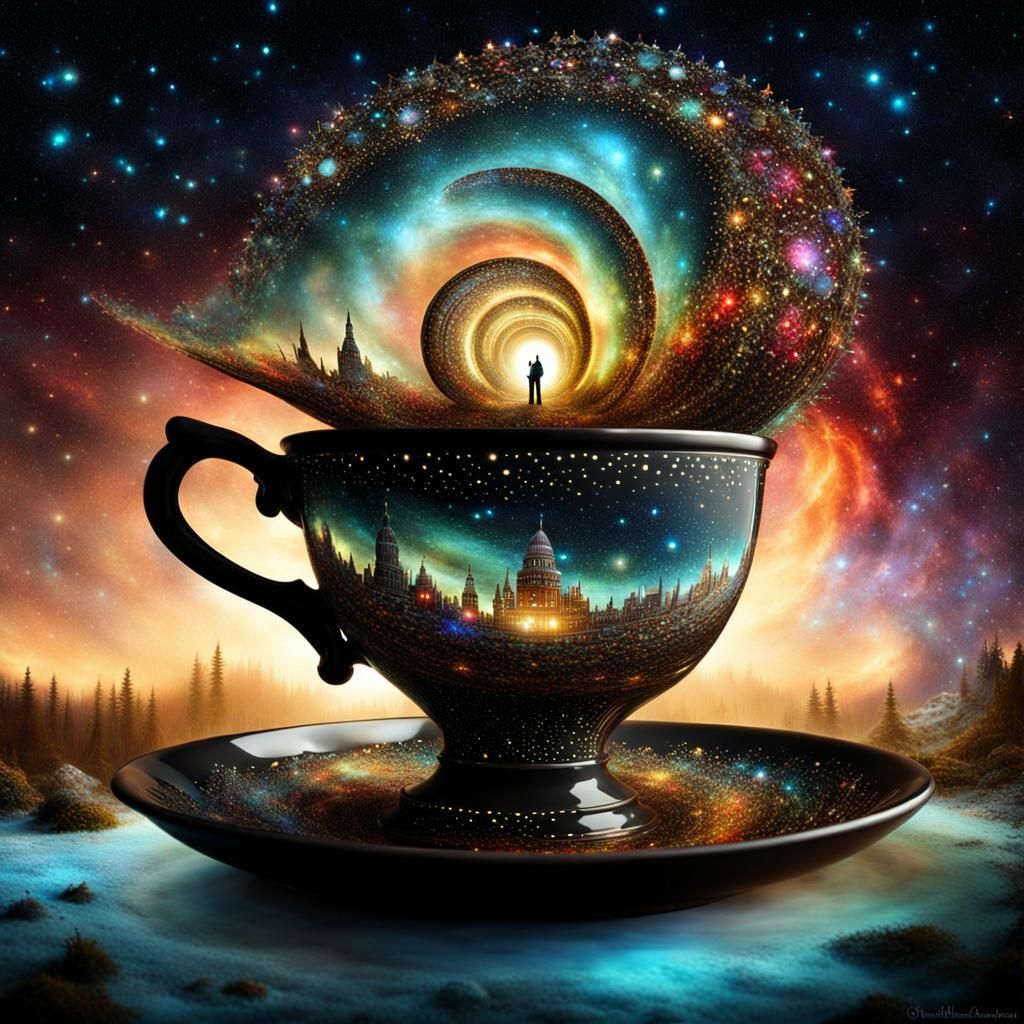 Surreal Spiral Teacup Portal with Constellations